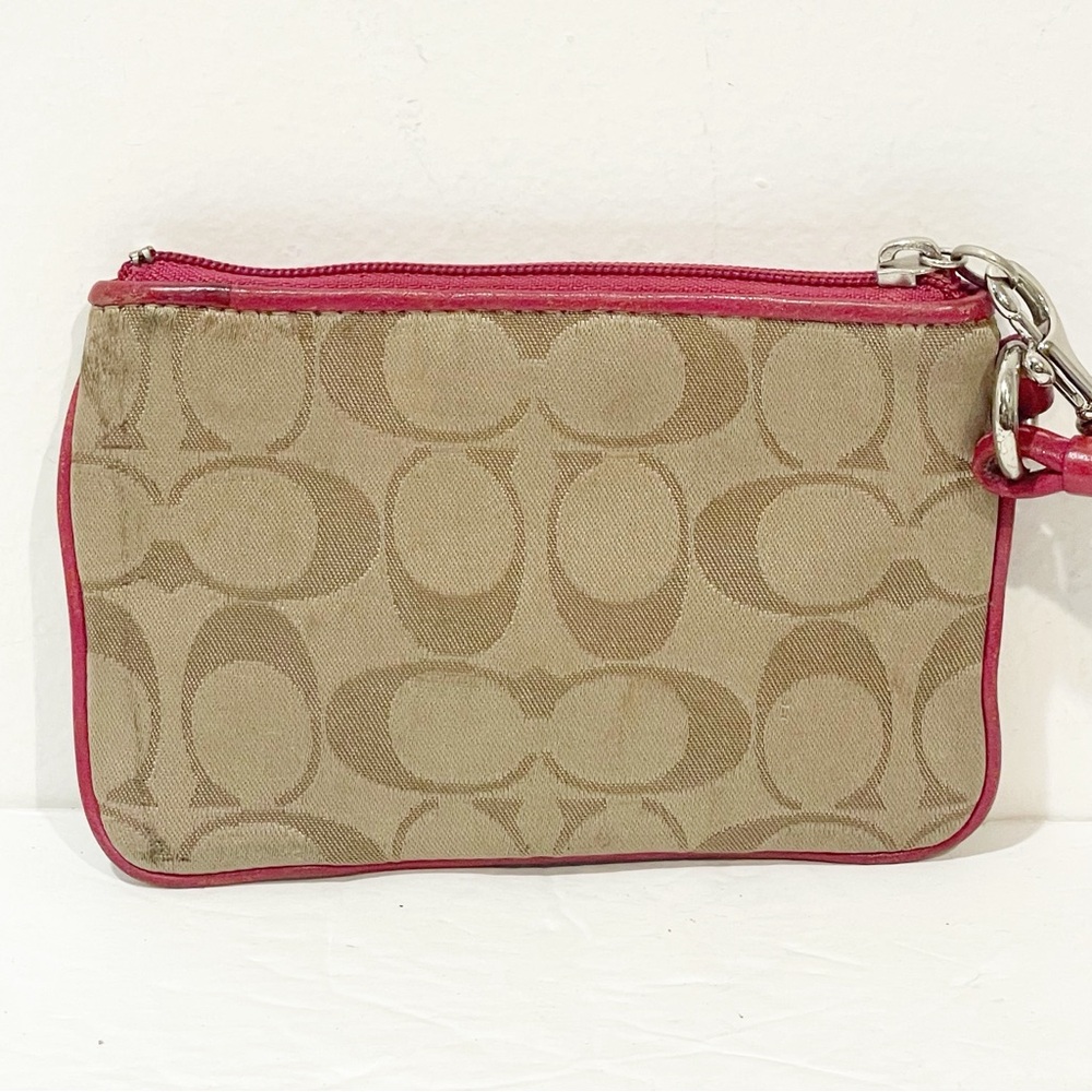 Coach Poppy Jacquard Monogram Signature Small Wristlet Beige Pink Zip Pouch Bag - Picture 5 of 5